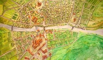 en färglagd karta över det medeltida Uppsala