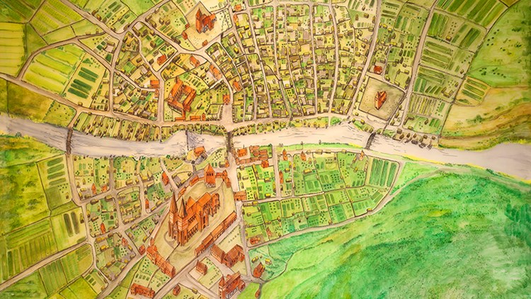 en färglagd karta över det medeltida Uppsala