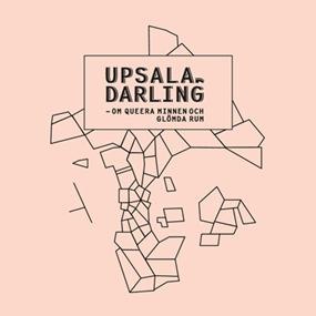 Uppsala, Darlings logga, texten över en stiliserad karta över Uppsala, på ljusrosa botten.